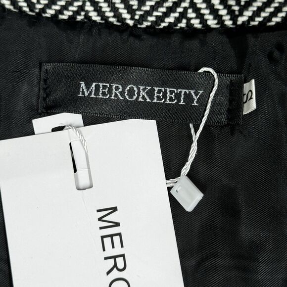 Merokeety Jacket Womens Small Black White Herringbone Vest Casual Neutral Preppy - Picture 6 of 7